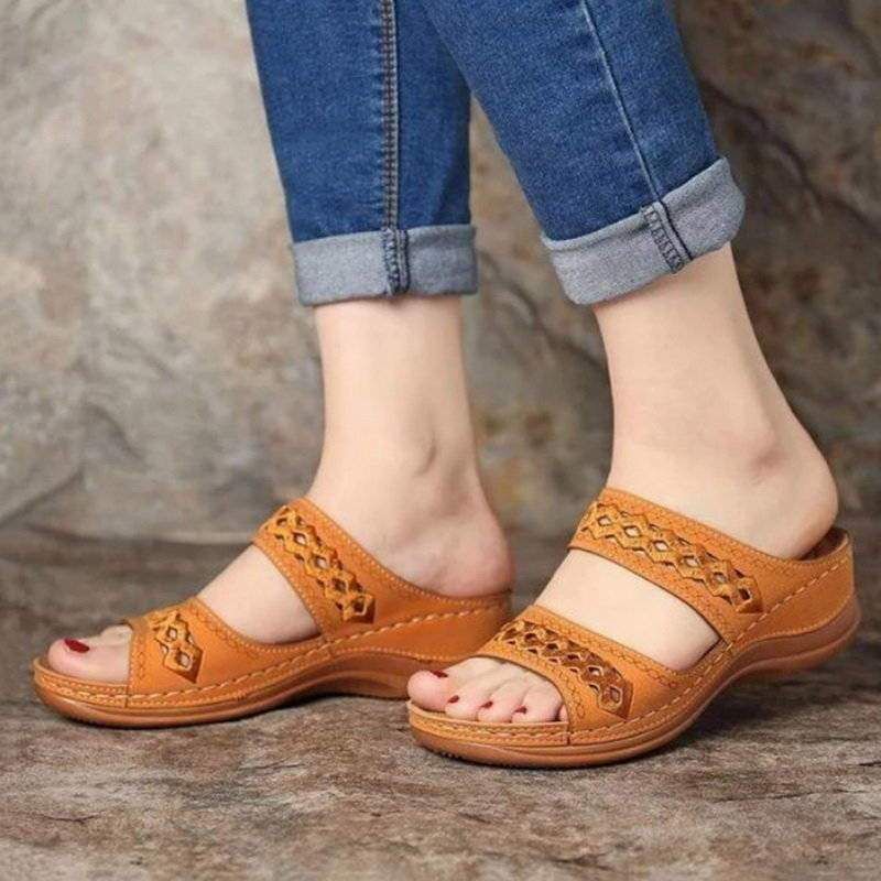 Uniqcomfy™ Premium Arch-support Orthopedic Faux Leather Embroidery Women Sandals