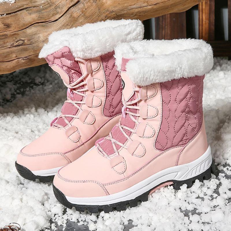 Women Anti-slip Fur Warm Waterproof Snow Boots Mid Calf