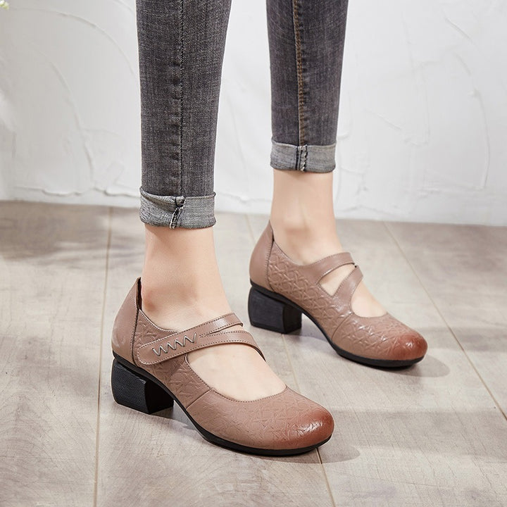 Women Medium Heel Shoes With Velcro Strap