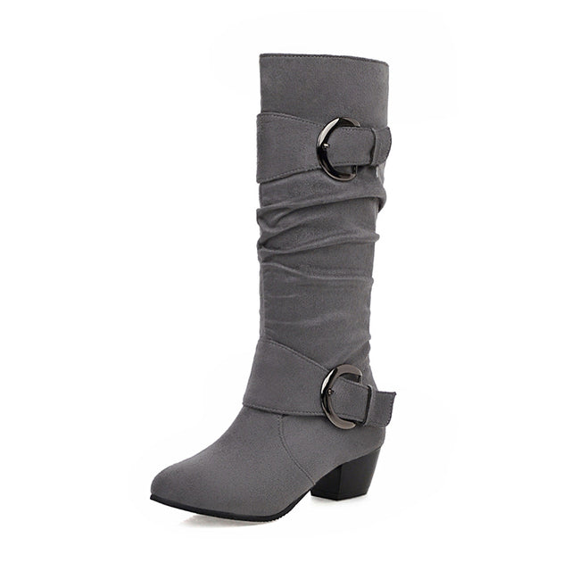 Women's Low Heel Mid Calf Slouch Boots