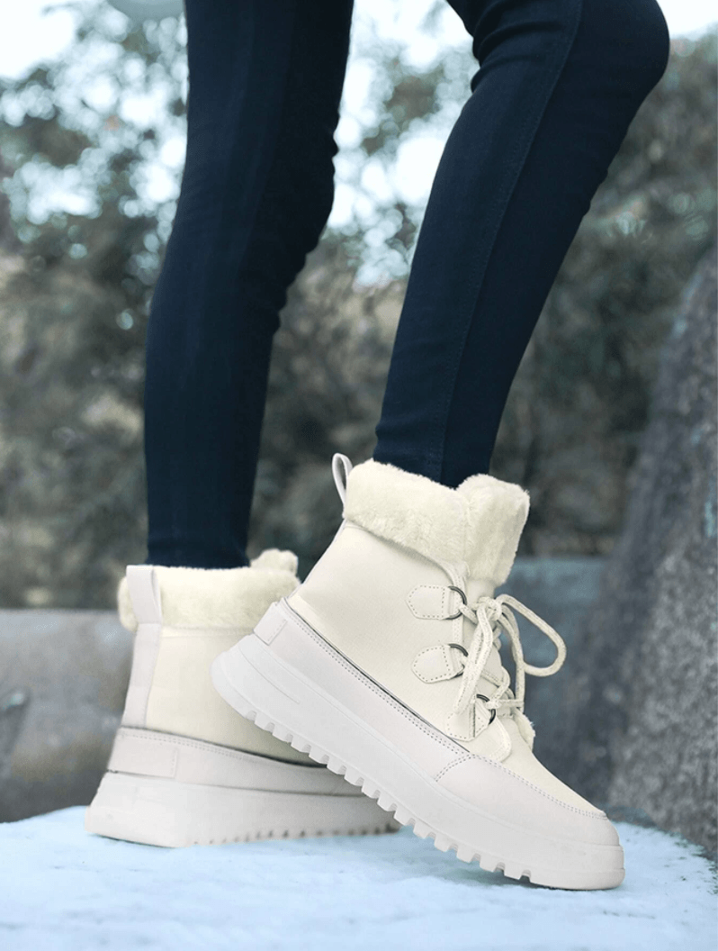 Women Winter Snow Boots - Fuzzy Lace-up Front