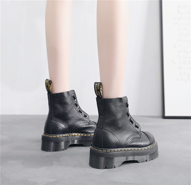 Front Zipper Chunky Heel Ankle Boots